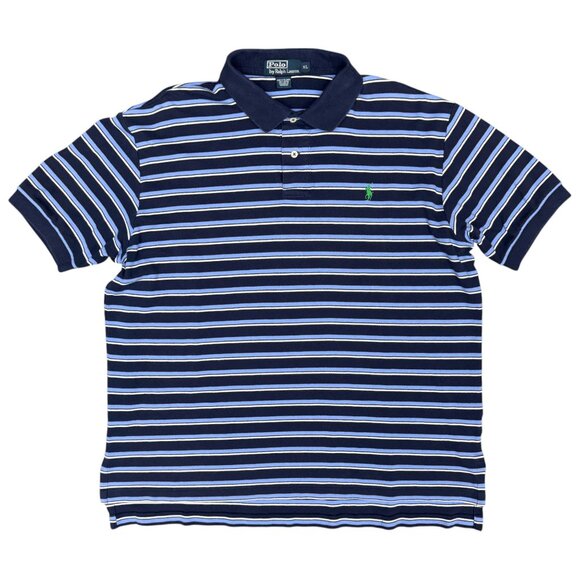 Men's POLO by RALPH LAUREN Navy Striped Short Sleeve‎ Polo Shirt - XL - Picture 1 of 9
